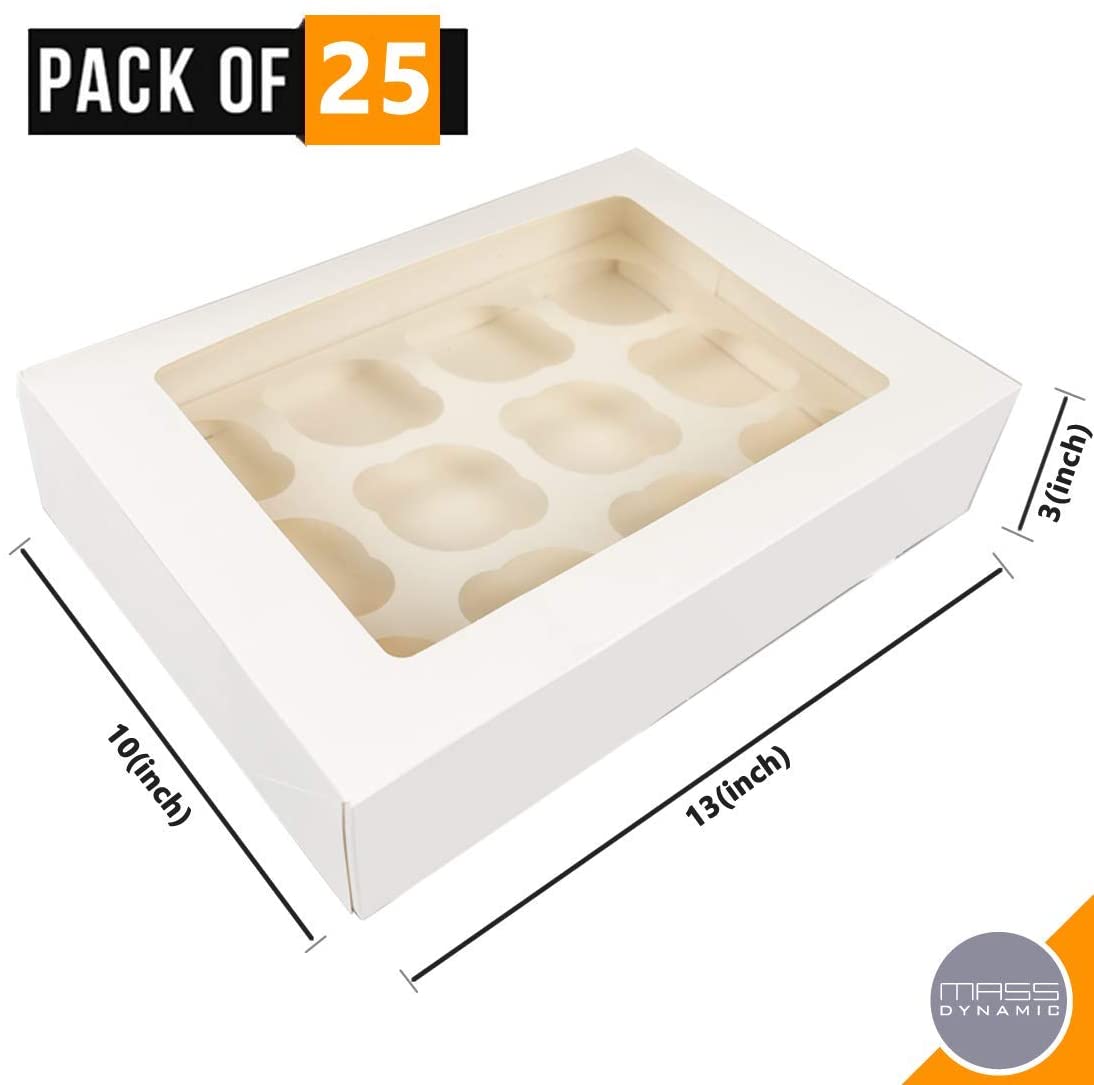 Cupcake Boxes White - Cupcakes Carrier with 12 Holes (Pack of 25)
