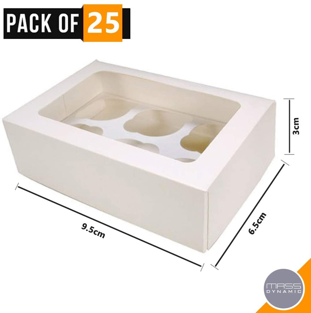Cupcake Boxes White - Cupcakes Carrier with 6 Holes (Pack of 25)