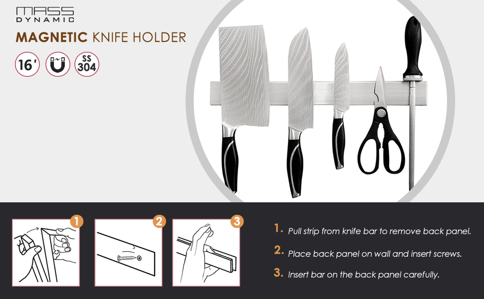 Magnetic Knife Holder/Wall Utensil Storage Rack/Stainless Steel Knives Strip - 40cm(16inch)