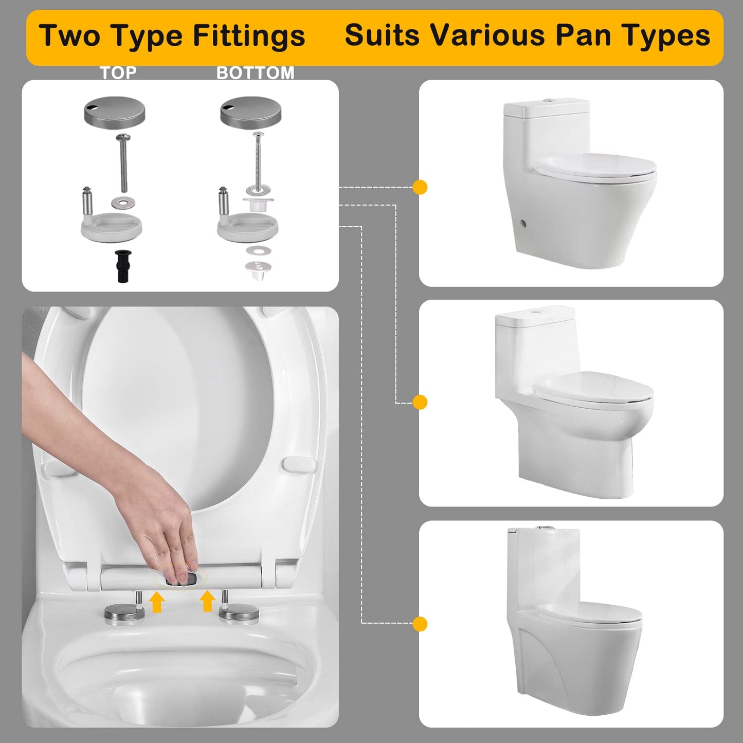 Oval Shape Toilet Seat Soft Close - Easy Top Fixing With Adjustable Hinges