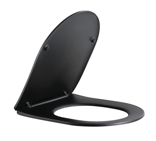 Soft Close D-Shape Black Toilet Seat, One Button Quick Release for Cleaning, Durable Urea Formaldehyde Material