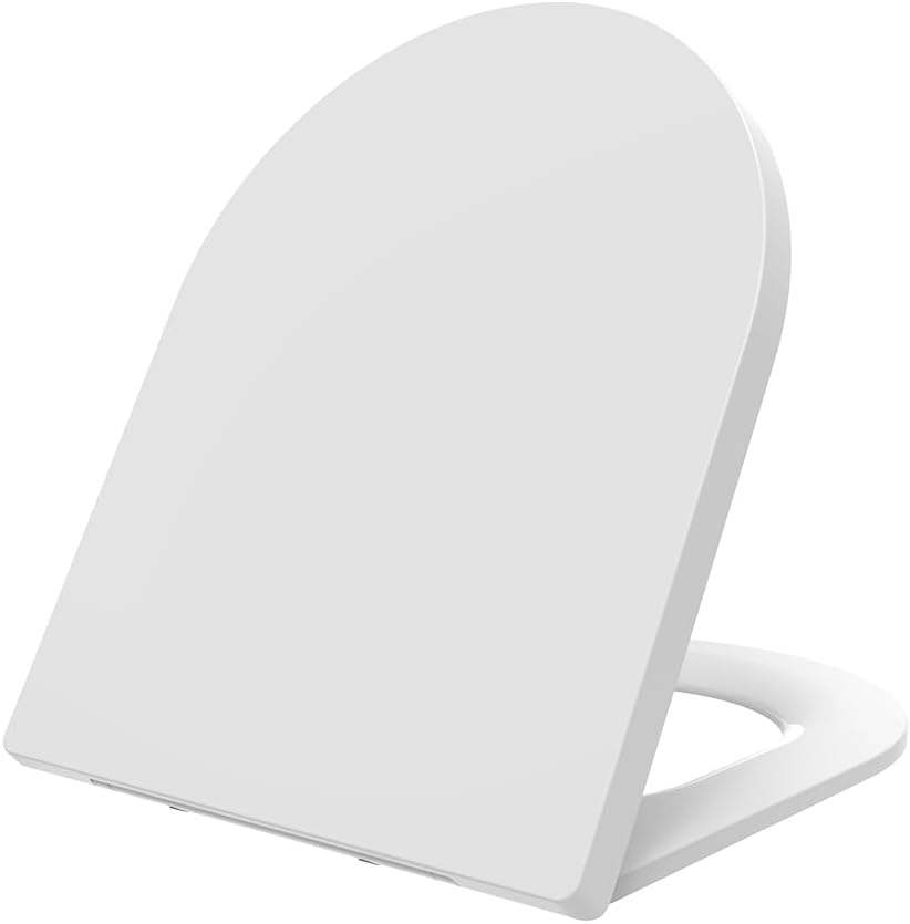 Soft Close Toilet Seat D-Shaped, White Toilet Seats, Adjustable 360 Hinges, One Button Quick Release for Cleaning. Slim UF Loo Seat