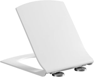 MASS DYNAMIC Soft Close Square Shape White Toilet Seat with Quick Release for Easy Clean Loo Seat with Adjustable Hinges