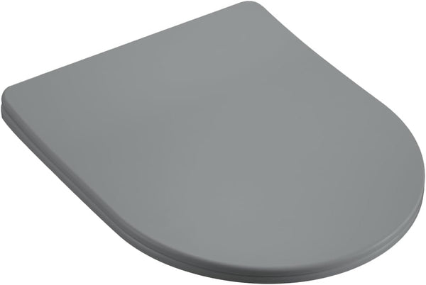 Soft Close D-Shape Grey Toilet Seat, One Button Quick Release for Cleaning, Durable Urea Formaldehyde Material