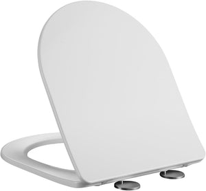 Soft Close D-Shape White Toilet Seat, One Button Quick Release for Cleaning, Durable Urea Formaldehyde Material