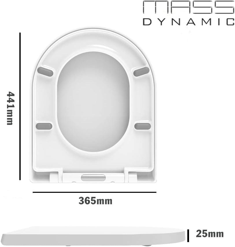 Soft Close Toilet Seat D-Shaped, White Toilet Seats, Adjustable 360 Hinges, One Button Quick Release for Cleaning. Slim UF Loo Seat