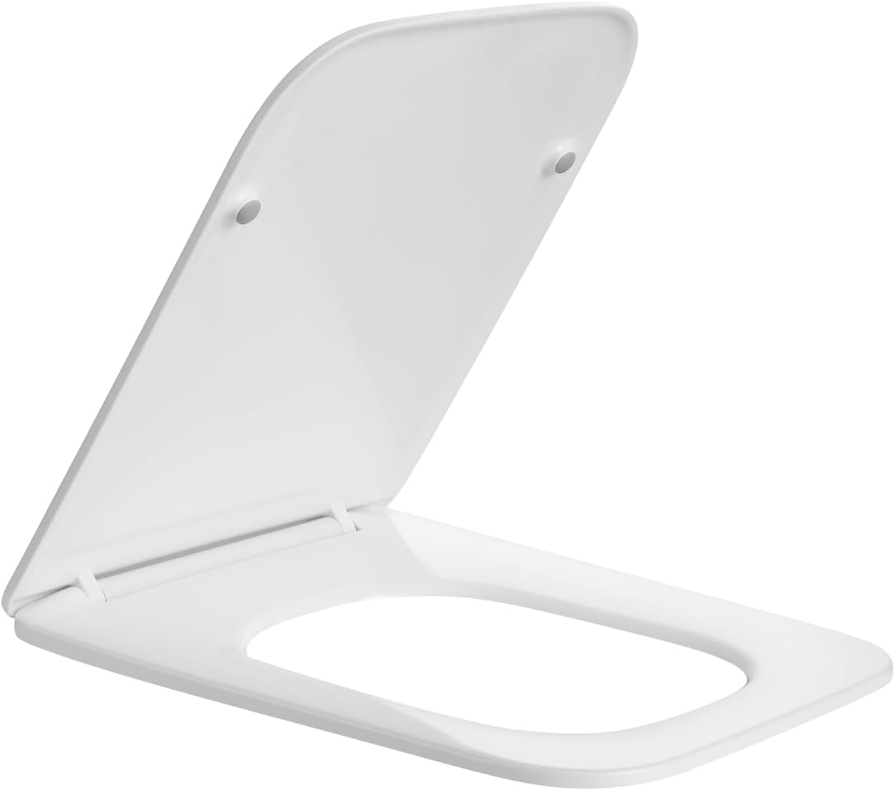 Soft Close Square Shape White Toilet Seat, One Button Quick Release Toilet Seats for Easy Cleaning, Easy Installation Slim Toilet Seat