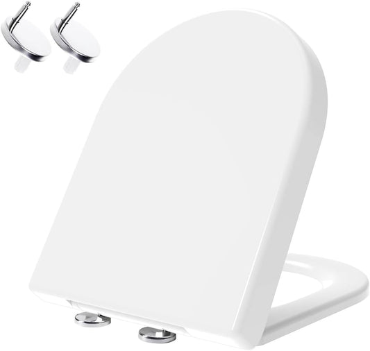 D-Shape Toilet Seat, Soft Close Toilet Seat White with Quick Release (Heavy Duty) (445mm x 360mm)