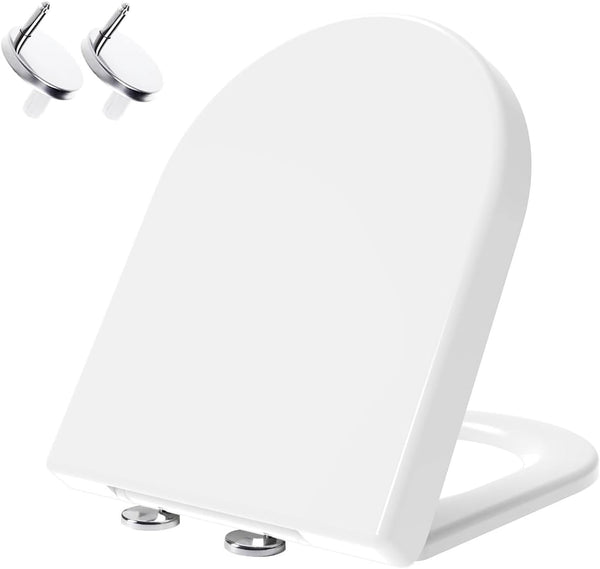 Mass Dynamic D-Shape Toilet Seat, Soft Close Loo Seat with Easy Top Fix, One Button Quick Release for Cleaning, Durable Urea Formaldehyde Material, White (Signature Series)