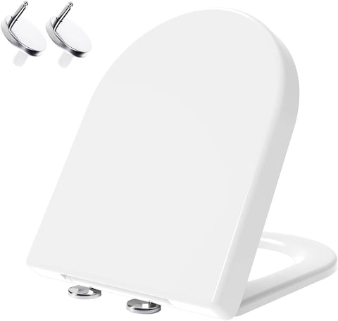 Mass Dynamic D-Shape Toilet Seat, Soft Close Loo Seat with Easy Top Fix, One Button Quick Release for Cleaning, Durable Urea Formaldehyde Material, White (Signature Series)