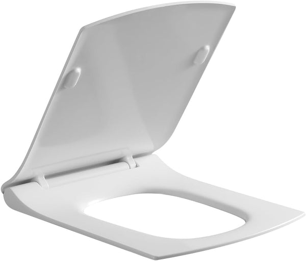 MASS DYNAMIC Soft Close Square Shape White Toilet Seat with Quick Release for Easy Clean Loo Seat with Adjustable Hinges