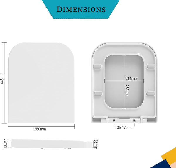 MASS DYNAMIC Soft Close Toilet Seat with Top Fixing Quick Release Feature and Adjustable Hinges (460mm x 360mm)