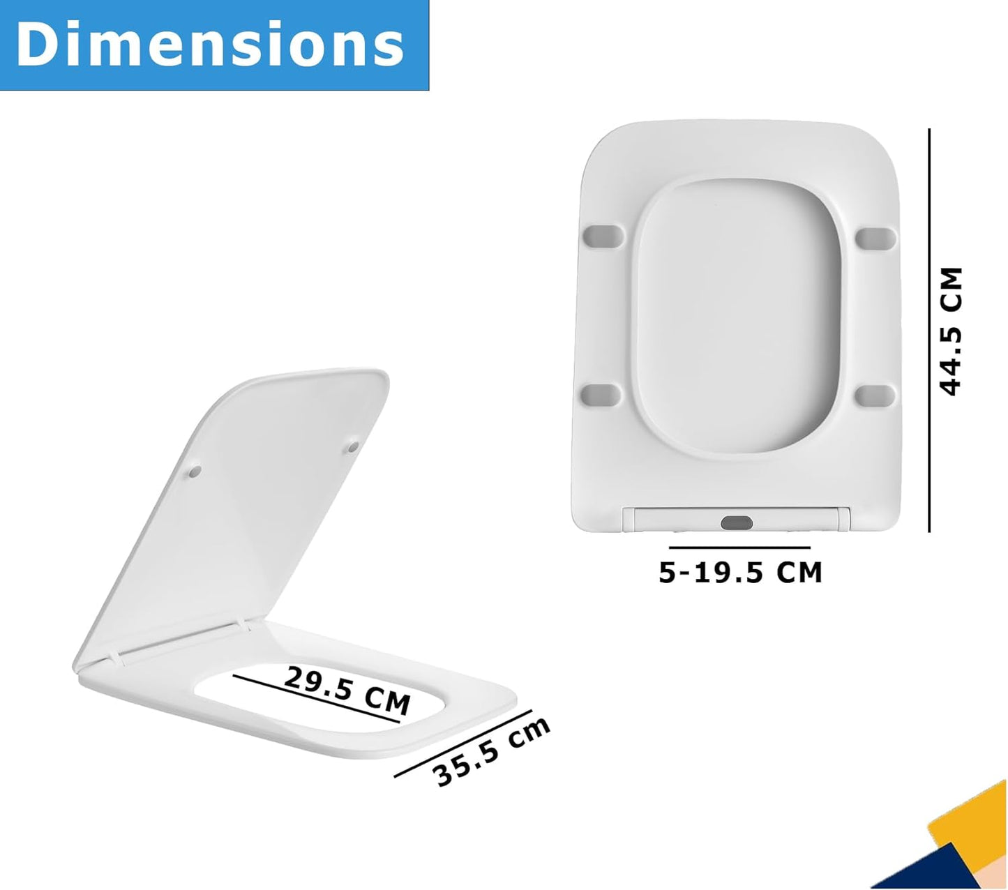 Soft Close Square Shape White Toilet Seat, One Button Quick Release Toilet Seats for Easy Cleaning, Easy Installation Slim Toilet Seat