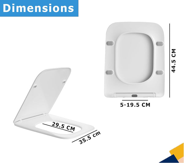 Mass Dynamic Square Toilet Seat Soft Close, One Button Quick Release Toilet Seats for Easy Cleaning, Easy Installation with Top Fixing &amp; Adjustable Hinges, Slim Toilet Seat