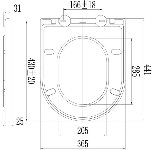 Mass Dynamic Soft Close Toilet Seat D-Shaped, White Toilet Seats with Top Fixings, Adjustable 360 Hinges, One Button Quick Release for Cleaning. Slim UF Loo Seat, 441mm x 365mm