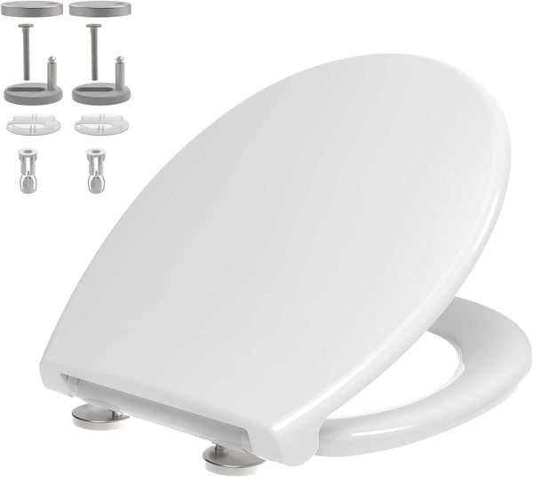 Mass Dynamic White Soft Close Toilet Seat with Quick Release for Easy Clean Loose Seat with Adjustable Hinges Standard O Shape Toilet Seat UF (Signature Series)