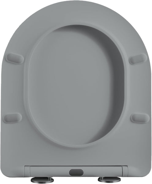 Soft Close D-Shape Grey Toilet Seat, One Button Quick Release for Cleaning, Durable Urea Formaldehyde Material