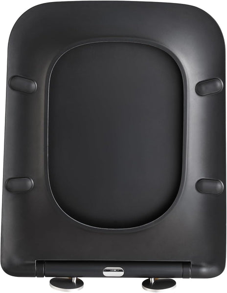 MASS DYNAMIC Soft Close Square Shape Black Toilet Seat, One Button Quick Release Toilet Seats for Easy Cleaning, Easy Installation Slim Toilet Seat