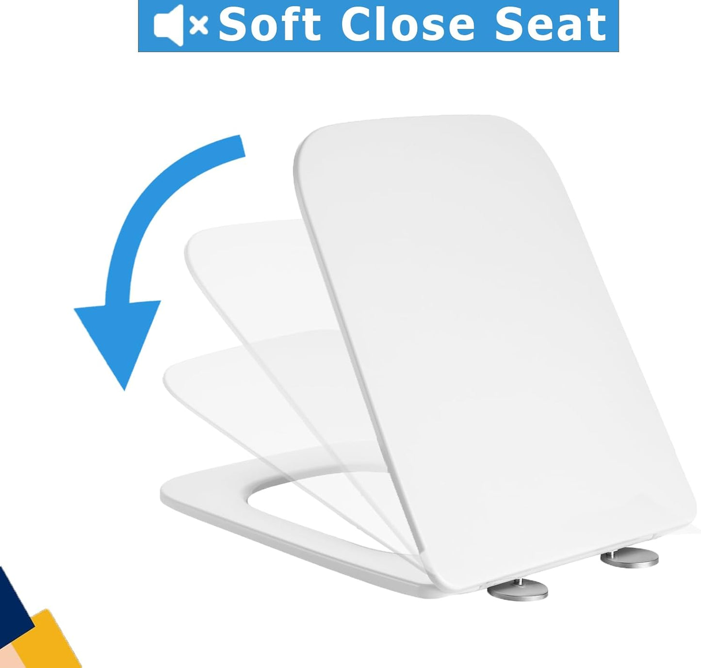 Soft Close Square Shape White Toilet Seat, One Button Quick Release Toilet Seats for Easy Cleaning, Easy Installation Slim Toilet Seat