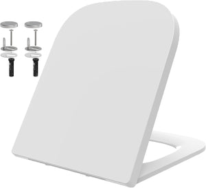 MASS DYNAMIC Soft Close Square Shape White Toilet Seat, One Button Quick Release Toilet Seats, Adjustable Hinges, Slim Urea Formaldehyde Loo Seat