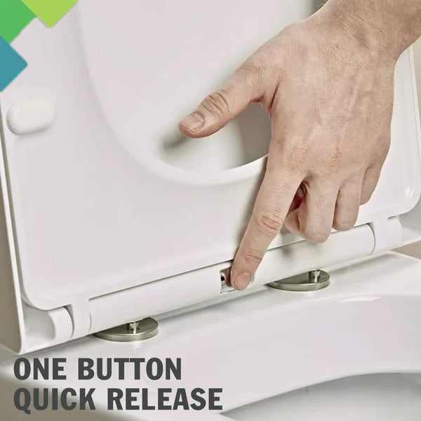 Mass Dynamic Soft Close Toilet Seat D-Shaped, White Toilet Seats with Top Fixings, Adjustable 360 Hinges, One Button Quick Release for Cleaning. Slim UF Loo Seat, 441mm x 365mm