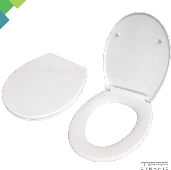 Mass Dynamic White Toilet Seat with Soft Close Toilet Seat, One Button Quick Release for Easy Cleaning, Easy Top Fix Standard O Shape Toilet Seat (460mm x 370mm)