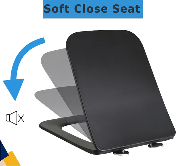 MASS DYNAMIC Soft Close Square Shape Black Toilet Seat, One Button Quick Release Toilet Seats for Easy Cleaning, Easy Installation Slim Toilet Seat