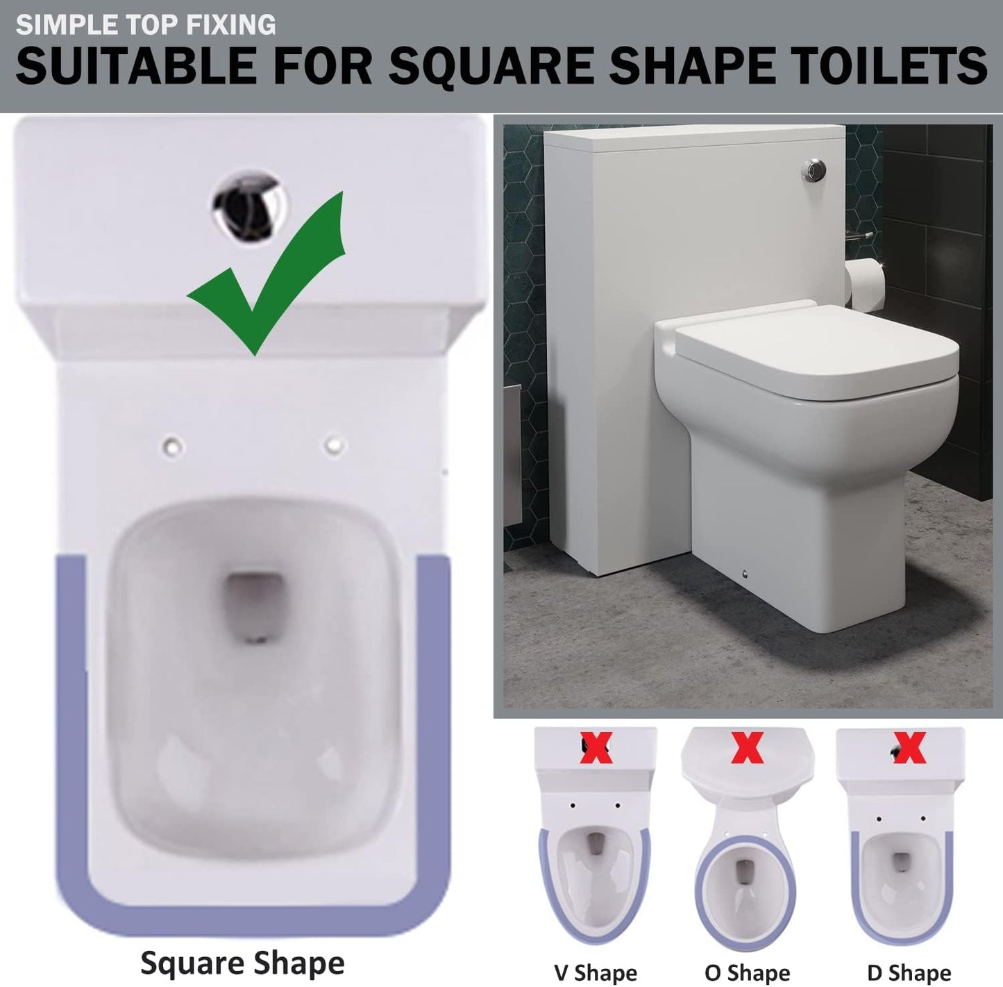 Square Shape Toilet Seat - Soft Close with Quick Release (PP)