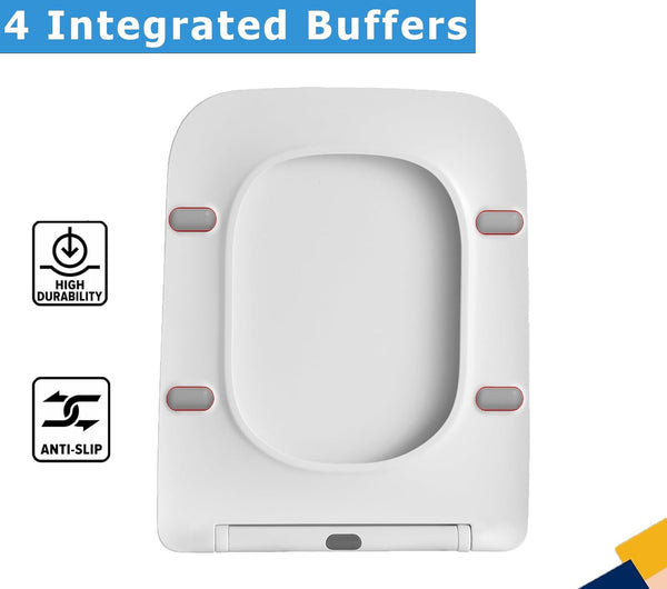 Mass Dynamic Square Toilet Seat Soft Close, One Button Quick Release Toilet Seats for Easy Cleaning, Easy Installation with Top Fixing &amp; Adjustable Hinges, Slim Toilet Seat