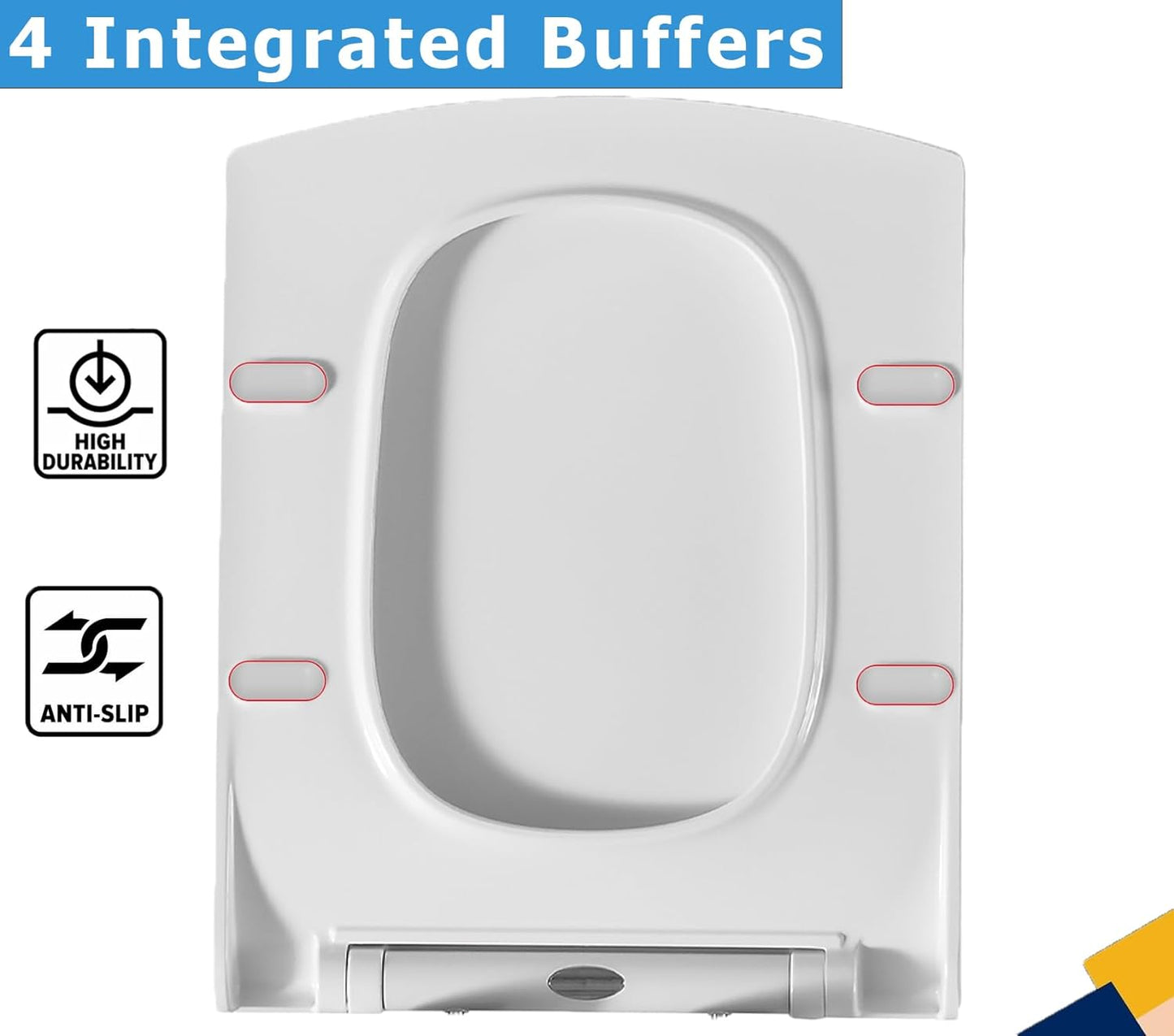 Soft Close Square Shape White Toilet Seat with Quick Release for Easy Clean Loo Seat with Adjustable Hinges