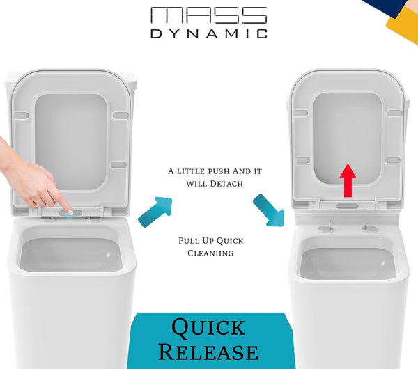 MASS DYNAMIC Soft Close Toilet Seat with Top Fixing Quick Release Feature and Adjustable Hinges (460mm x 360mm)