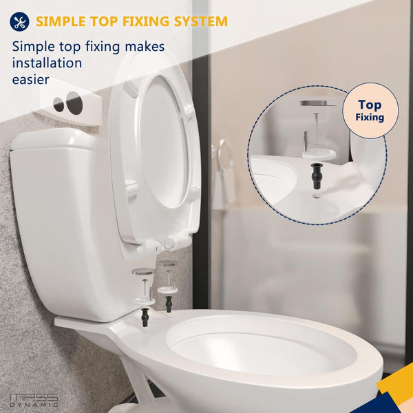 MASS DYNAMIC Soft Close Toilet Seat White | O Shape Toilet Seat | Loo Seat with Quick Release Button for Easy Cleaning | Top Fixing Toilet Seats with Adjustable Hinges