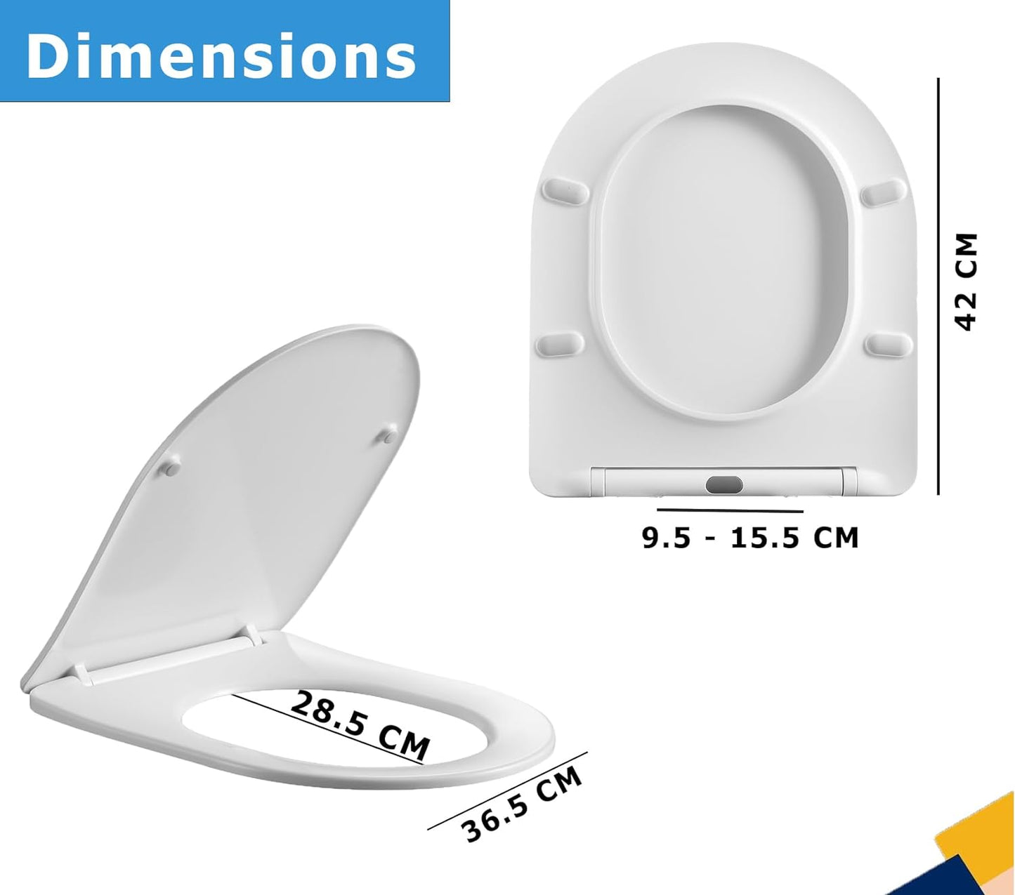 Soft Close D-Shape White Toilet Seat, One Button Quick Release for Cleaning, Durable Urea Formaldehyde Material