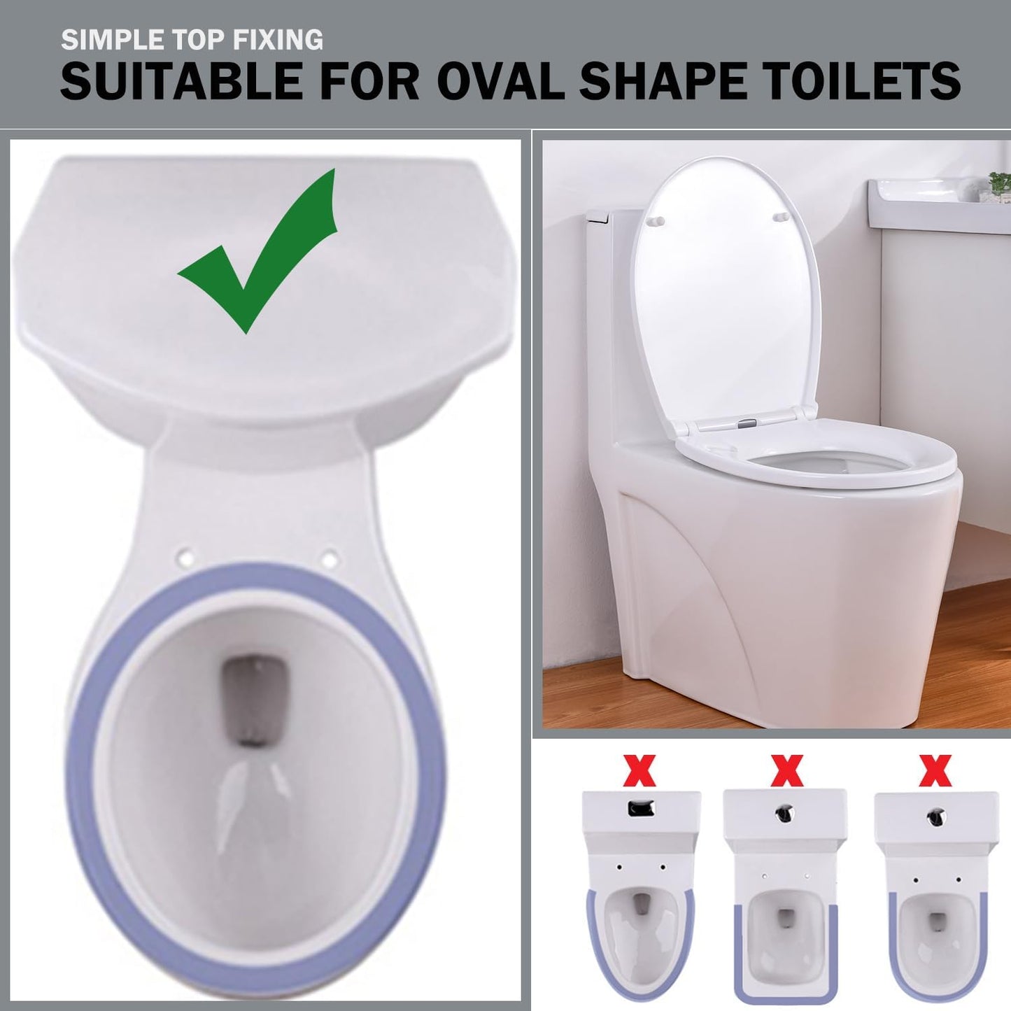 Oval Shape Toilet Seat, Soft-Close Easy Clean, Top Fixing Hinges