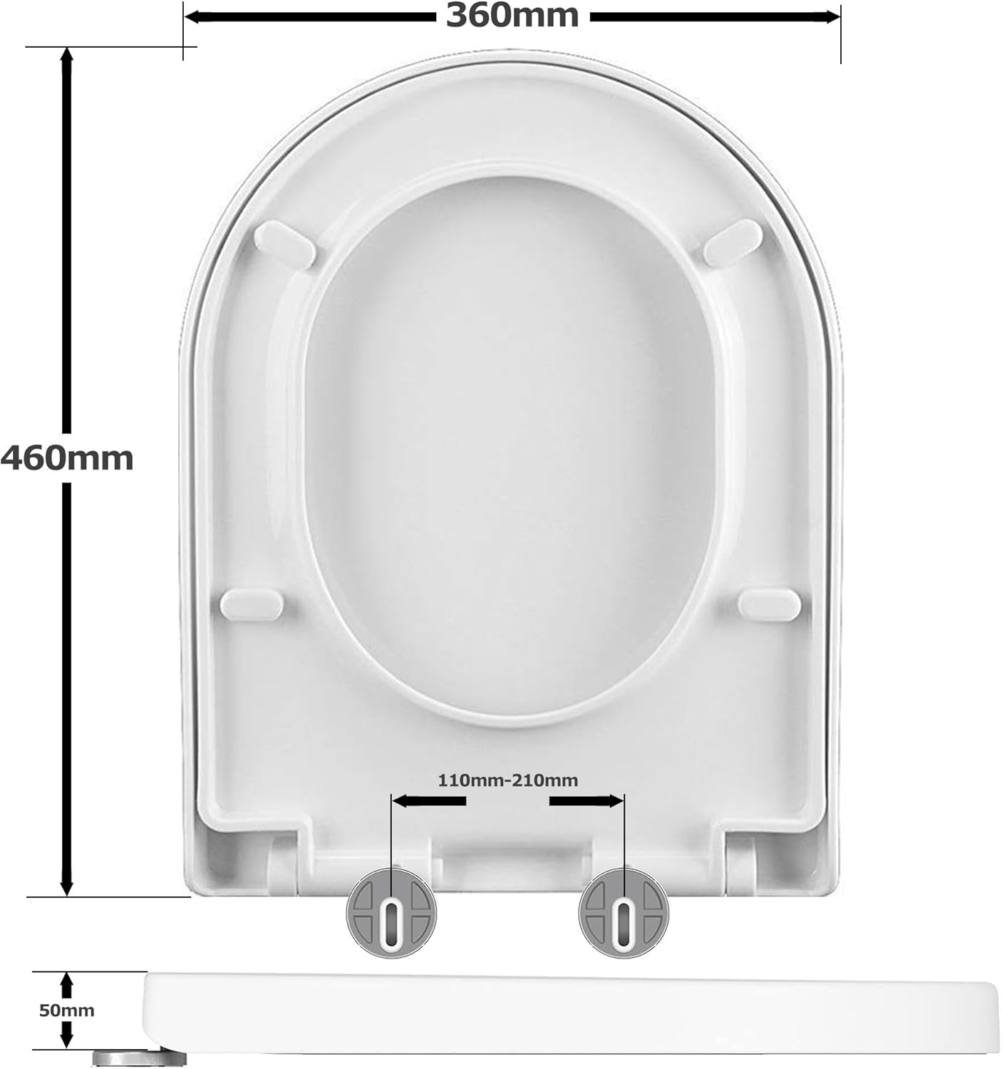 D-Shape Polypropylene Toilet Seat Soft-Close Mechanism with Quick Release Buttons