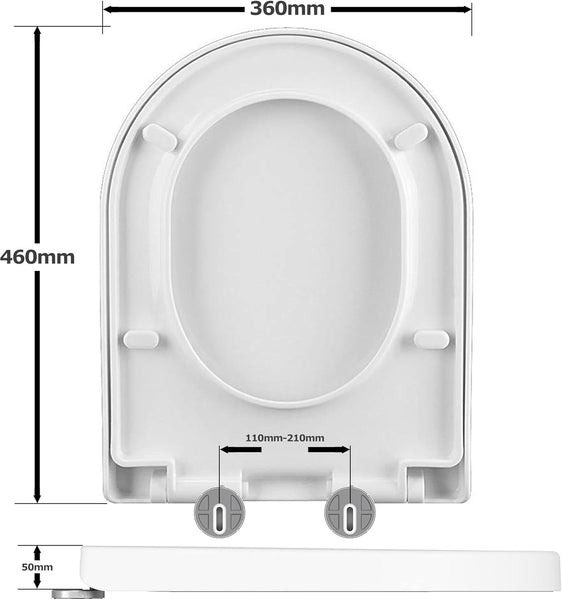 Mass Dynamic D-Shaped White Toilet Seat with Soft Close & Quick Release Hinges, Polypropylene (PP) Material