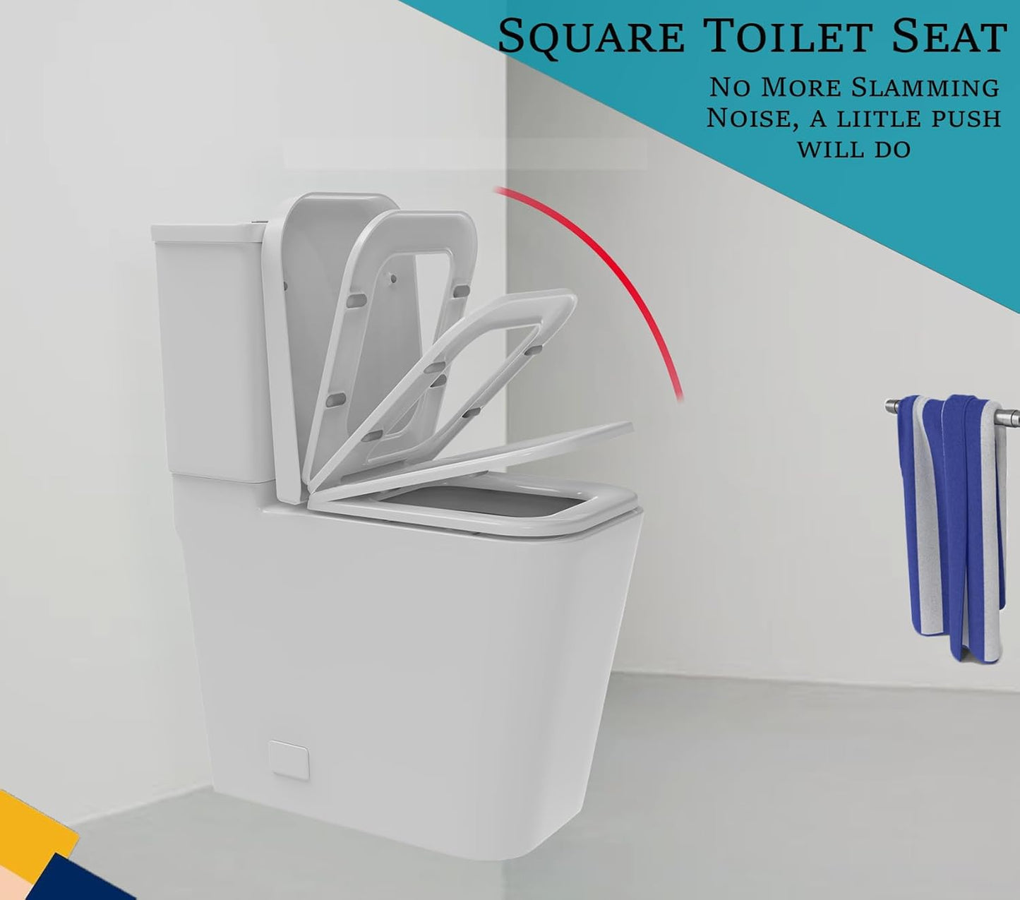 Square Shape Toilet Seat, Soft Close  white with Quick Release (UF)