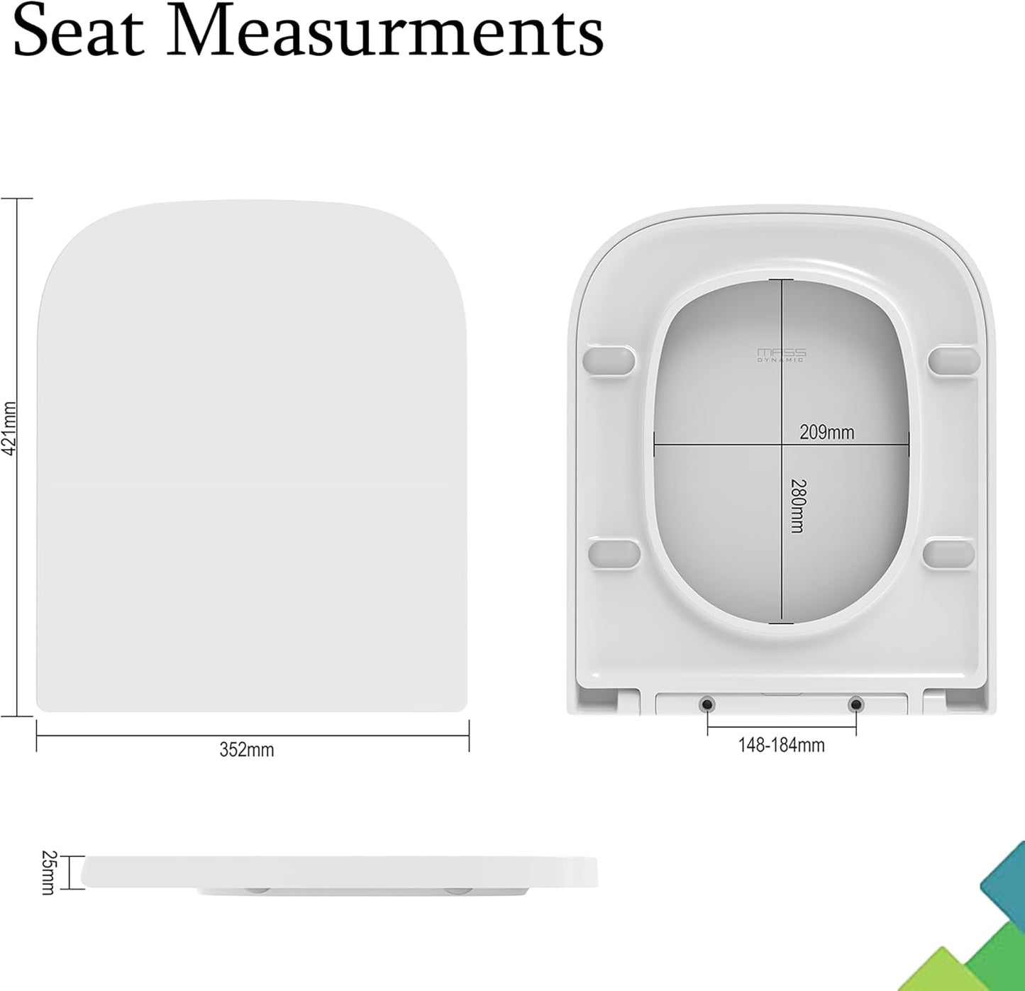 Soft Close Square Shape White Toilet Seat, One Button Quick Release Toilet Seats, Adjustable Hinges, Slim Urea Formaldehyde Loo Seat