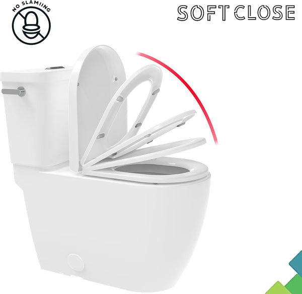 Mass Dynamic D-Shape Toilet Seat, Soft Close Loo Seat with Easy Top Fix, One Button Quick Release for Cleaning, Durable Urea Formaldehyde Material, White (Signature Series)