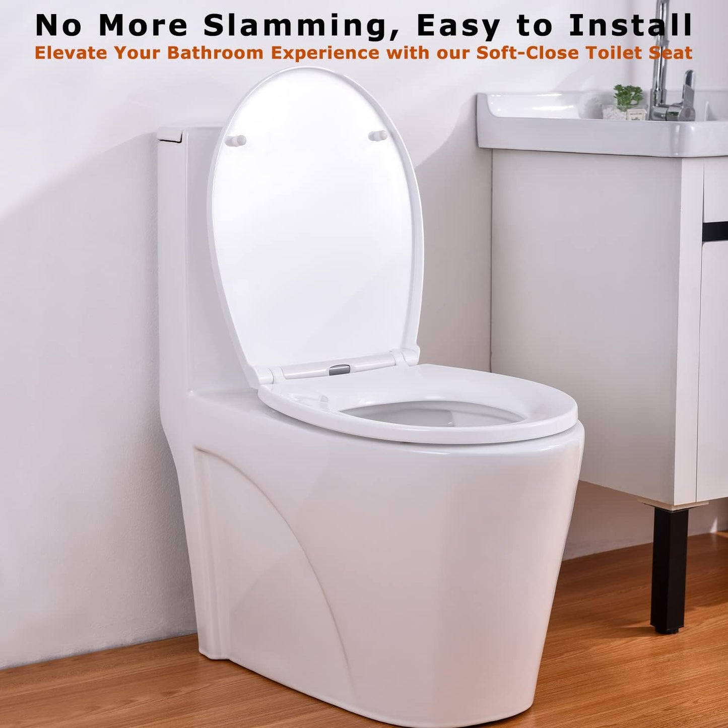 Oval Shape Toilet Seat, Soft-Close Easy Clean, Top Fixing Hinges