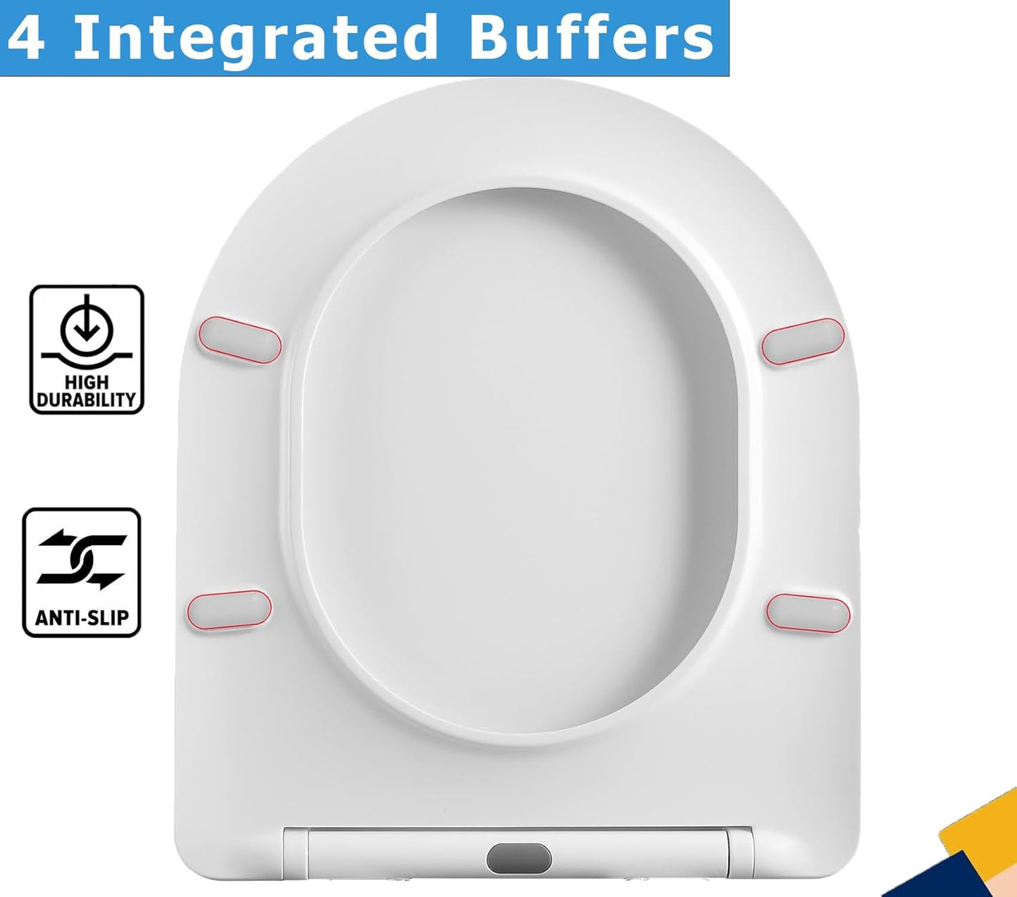 Soft Close D-Shape White Toilet Seat, One Button Quick Release for Cleaning, Durable Urea Formaldehyde Material