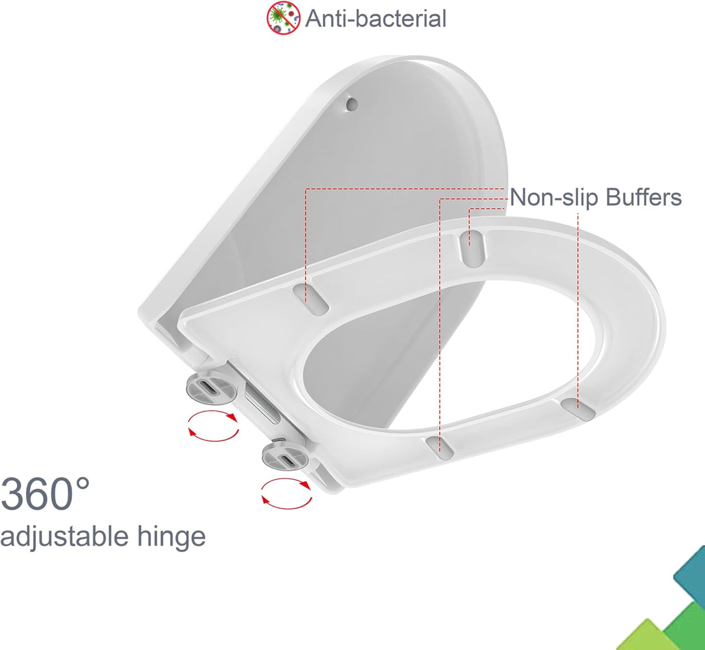 D-Shape Toilet Seat, Soft Close Toilet Seat White with Quick Release (Heavy Duty) (445mm x 360mm)