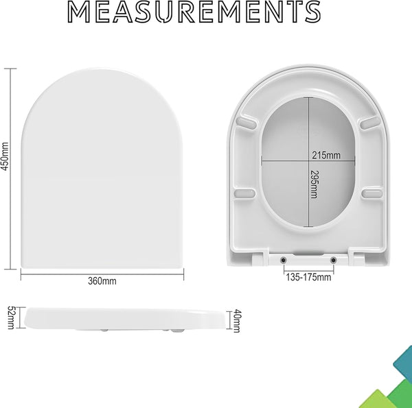 Mass Dynamic D-Shape Toilet Seat, Soft Close Loo Seat with Easy Top Fix, One Button Quick Release for Cleaning, Durable Urea Formaldehyde Material, White (Signature Series)