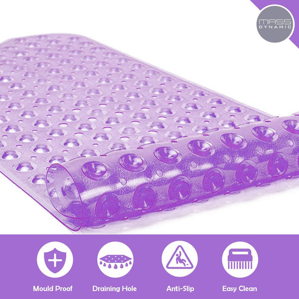 MASS DYNAMIC Extra Long Bath Mats Non Slip Bathtub Mat Mildew Resistant Shower Mats with Anti Slip Suction Cups | Easy Clean Bathtub Mat with 176 Drain Holes (Transparent Purple)