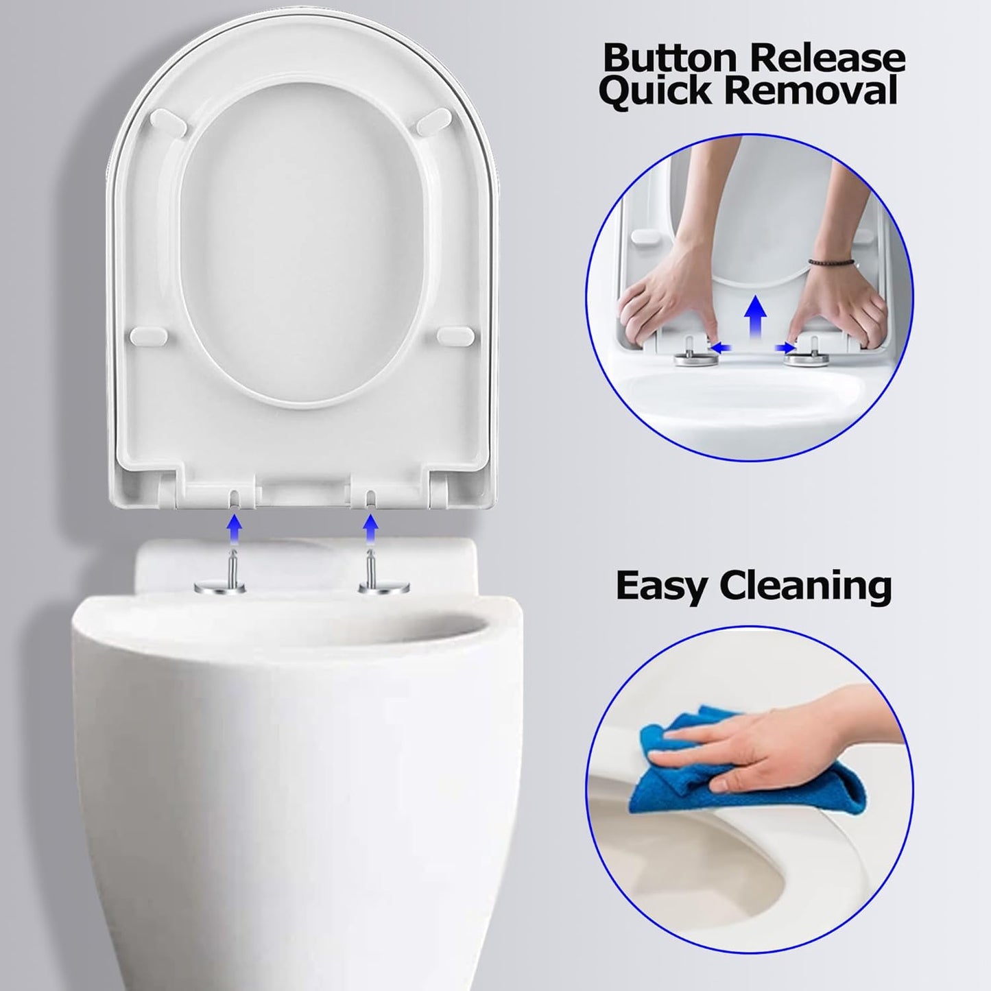 D-Shape Polypropylene Toilet Seat Soft-Close Mechanism with Quick Release Buttons