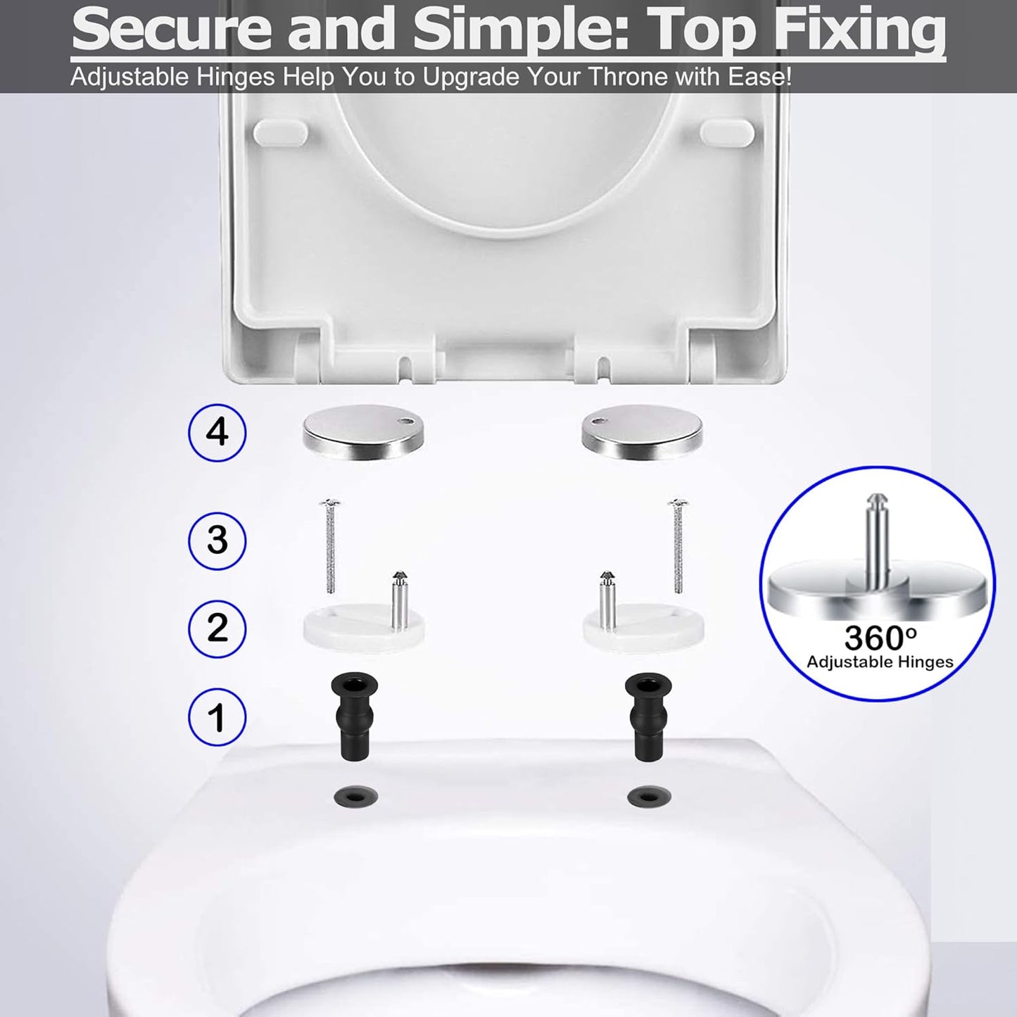 D-Shape Polypropylene Toilet Seat Soft-Close Mechanism with Quick Release Buttons