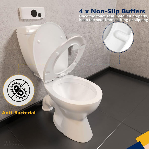 MASS DYNAMIC Soft Close Toilet Seat White | O Shape Toilet Seat | Loo Seat with Quick Release Button for Easy Cleaning | Top Fixing Toilet Seats with Adjustable Hinges