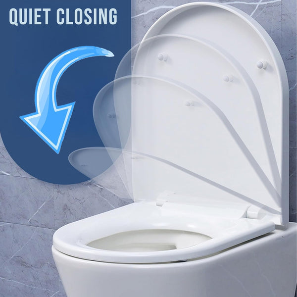 Mass Dynamic Soft Close Toilet Seat D-Shaped, White Toilet Seats with Top Fixings, Adjustable 360 Hinges, One Button Quick Release for Cleaning. Slim UF Loo Seat, 441mm x 365mm