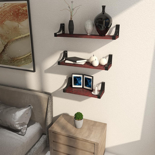 MASS DYNAMIC Floating Shelves Wall Mounted, Pinewood Shelves Set of 3 – Ideal for Bedroom, Bathroom, Living Room, Kitchen, Home Office, Laundry Room, and More