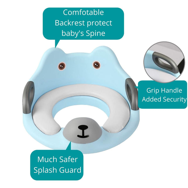 MASS DYNAMIC Toddler Toilet Seat - Potty Training Seat for Kids - Non-Slip Loo Trainer with Anti-Splash Guard - Unisex Toilet Assistant Ring with Handles and Backrest for Extra Security (Blue)